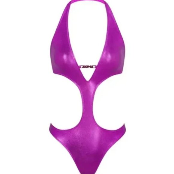 NWT SKIMS Metallic Swim Halter Monokini in Dragon Fruit Size Large - Picture 2 of 6